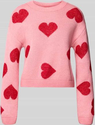 Only Comfort Fit Strickpullover mit Herz Intarsien Modell HAPPIE in Rosa, Größe XL