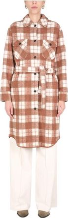 Woolrich Gentry Lange Overshirt - Dames - Jas met riem - Bruin - S - Wol - Jassen