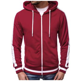Generic Hoodies for Men Mens Autumn Hooded Sweatshirt With Zipper Cap Long Mens Jacket (Red, XL)