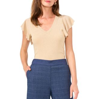 Vince Camuto Metallic Knit Flutter Sleeve Top in Gold at Nordstrom, Size X-Large