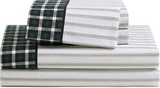 Tommy Hilfiger Cass Park Mix Check Stripe 100% Cotton Percale Sheet Set