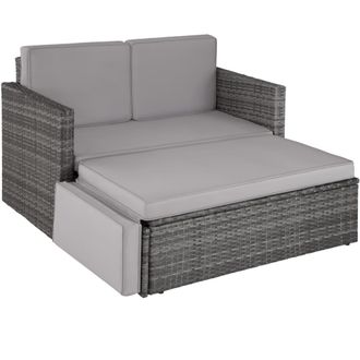 TecTake Sof&aacute; de polirrat&aacute;n elegante con taburete, gris 119 x 64,5 x 71,5 cm