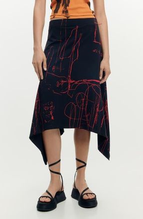 Desigual Print Handkerchief Hem Skirt in Black at Nordstrom, Size X-Large
