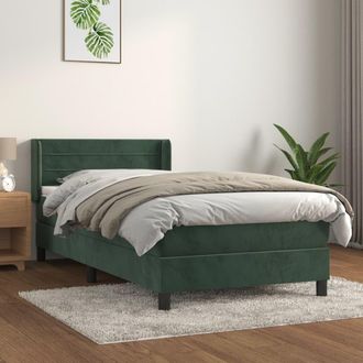 vidaXL Cama Box Spring Con Colch&oacute;n Terciopelo Verde Oscuro 100x200 Cm Vidaxl