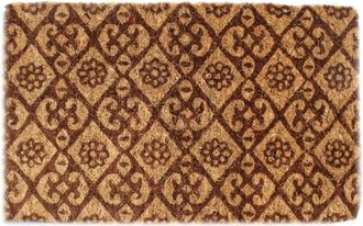 Imports Decor Floral Coir Door Mat, Handwoven Printed Entryway Rug with Non-Slip Backing, Outdoor Welcome Mat, Water-Based Colors