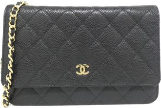 Chanel Black Bordeaux Grained Calfskin Chain/Shoulder Wallet (Pre-Owned)