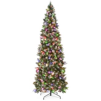 Best Choice Products Pre-Lit Partially Flocked Pencil Christmas Tree w/ 2-in-1 Multicolor Lights