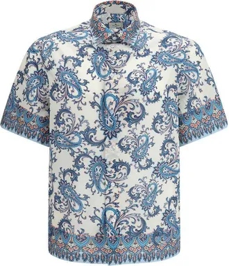 Etro Blue Cotton Pattern Mens Shirt