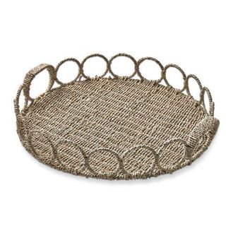 Tag Natural Seagrass Round Serving Tray with Handles Decorative in Beige at Nordstrom