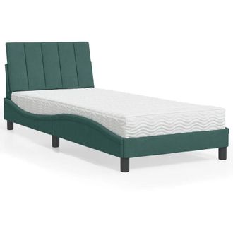 vidaXL Cama Con Colch&oacute;n Terciopelo Verde Oscuro 90x190 Cm Vidaxl