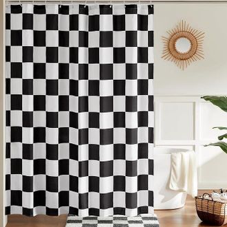 OEM Cortina De Ducha A Cuadros Blancos Y Negros Para Ba&ntilde;o, Bonita Cortina De Ducha A Cuadros Estilo Retro Vintage, Cortina De Ba&ntilde;o De Tela De 180 X 180 Cm
