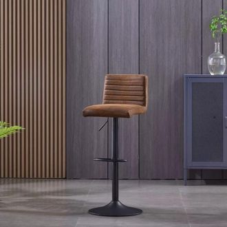 Ainpecca Set of 1 Faux Suede Bar Stools Metal Frame Footrest Base Cafe Pub Swivel Chairs,Brown - Ainpecca