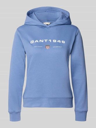 GANT Regular Fit Hoodie mit Label-Print in Hellblau, Gr&ouml;&szlig;e XXL