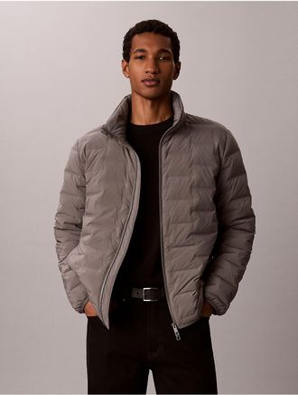 Calvin Klein Mens Quilted Mock Neck Down Puffer Jacket - Grey - 2XL