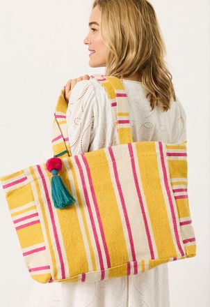 Fat Face FatFace Mustard Yellow Stripe Beach Bag