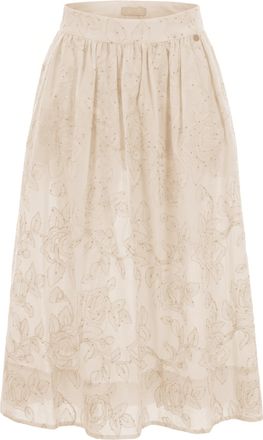 Liu Jo Midi Skirt with Tone-on-Tone Floral Embroidery and Side Pockets