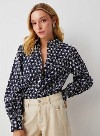 Icone Womens Puff-sleeve broderie anglaise shirt