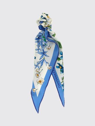 Ferragamo Floral Print Diamond-Shaped Silk Foulard with Asymmetrical Hem
