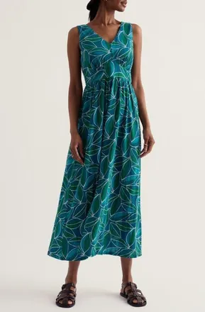 Seasalt Cornwall Polmanter Leaf Print Sleeveless Organic Cotton Jersey Maxi Dress in Lily Leaf Storm at Nordstrom, Size 14