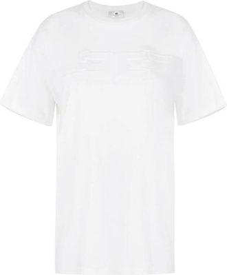 Elisabetta Franchi Jersey T-shirt met logo in reli&euml;f - Dames - T-shirts - Wit - M - Katoen - Tops