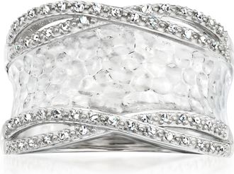 Ross-Simons Diamond Hammered Ring in Sterling Silver