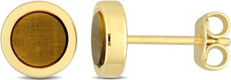 Amour 5/8 CT TGW Tiger Eye Stud Earrings In Yellow Plated Sterling Silver