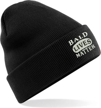 Generic Embroidered Bald Lives Matter Beanie Cap - Bald is Beautiful Funny Unisex Gift Beanie Hat (Black)