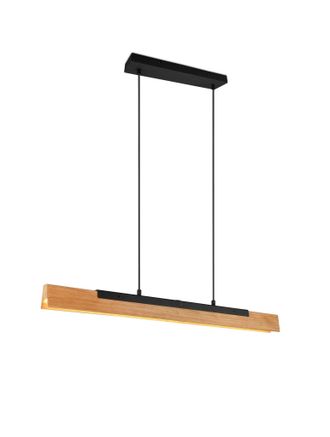 Trio Leuchten Kerala Sospensione Led 25w 3000lm, 3000k Legno Naturale E Metallo Nero Dimmerabile Con Touch Dimmer L. 90cm