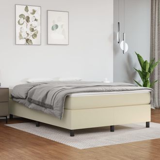vidaXL Cama Box Spring Con Colch&oacute;n Cuero Sint&eacute;tico Crema 140x190 Cm Vidaxl