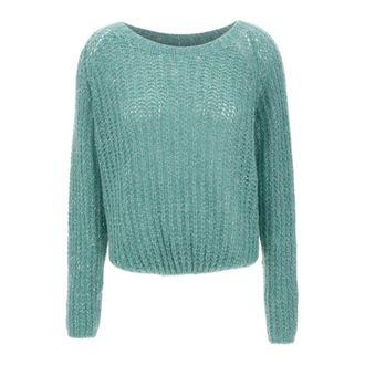 Kaos Openwork Knit Top with Sequins - Dames - Ronde hals truien - Groen - M - Pailletten - Truien & Vesten