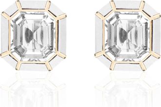 Goshwara M&eacute;lange Emerald-Cut Stud Earrings in Clear /White at Nordstrom