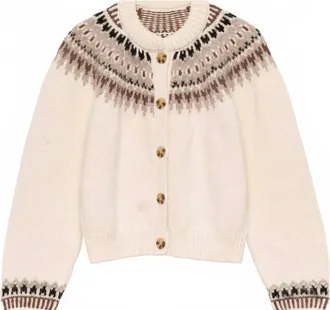 D&ocirc;en Womens Olympia Fair Isle Cardigan In White Brown