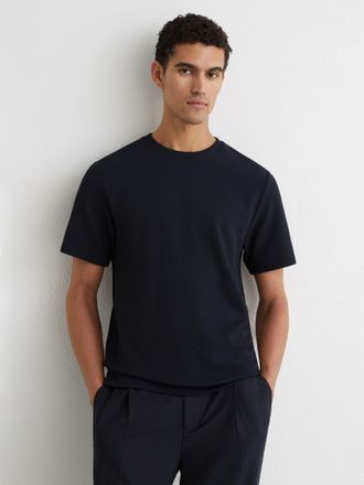 Reiss Navy Textured Crew-neck T-shirt, Xxl