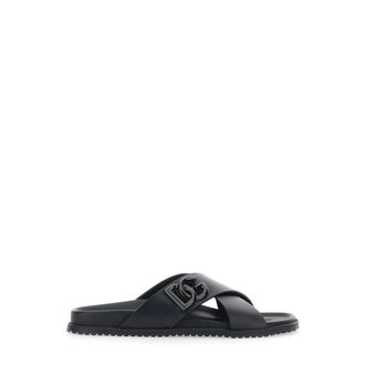 Dolce & Gabbana Sliders, male, Black, Size: 7 1/2 US Calfskin Sandal
