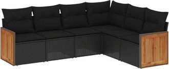 vidaXL Set De Sof&aacute;s De Jard&iacute;n 6 Piezas Y Cojines Rat&aacute;n Sint&eacute;tico Negro Vidaxl