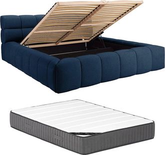 Vente-Unique Pascal Morabito - Letto Con Contenitore 180 X 200 Cm Tessuto Blu Notte + Materasso - Forvik Ii Di