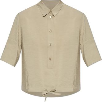 Maison Kitsun&eacute; Drawstring Cropped Shirt - Dames - Overhemden - Beige - XS - Polyester - Overhemden