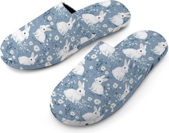 Generic Rabbits Cute Pattern Cotton Slippers for Men Memory Foam House Slippers Soft Anti-skid Sole Indoor Outdoor Shoes