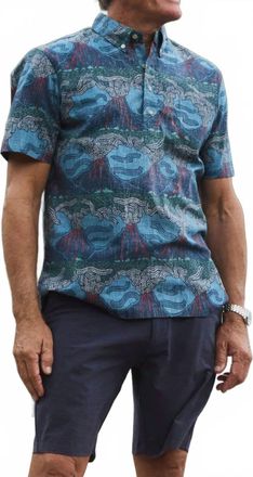 Reyn Spooner Lua Pele Botton Front Shirt In Blue