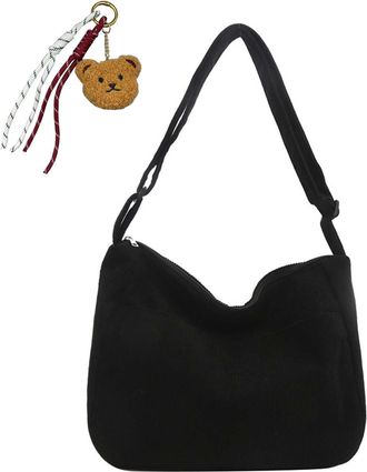 Generic Womens Casual Corduroy Crossbody Bags, Cute Preppy Shoulder Purse, Lightweight Handbags with Adjustable Strap Ideal for School, Work, Travel (Black,31