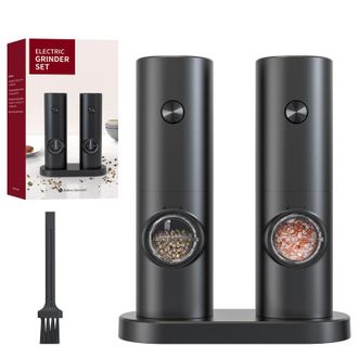 OEM Molinillos El&eacute;ctricos De Sal Y Pimienta - Juego De 2 Molinillos De Especias A Pilas Con Base, Luz Led Blanca Y Ajuste De Molienda Regulable (pilas No 