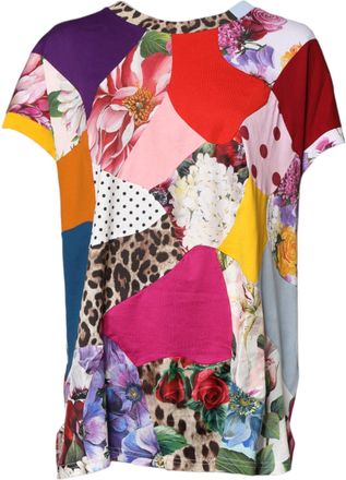 Dolce & Gabbana Multicolor Patchwork Short Sleeve Blouse Womens Top