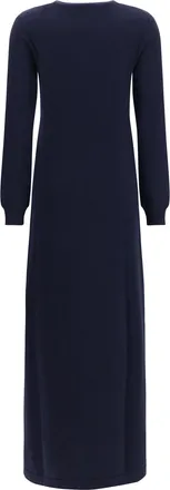 Malo Womens Long Cashmere Crewneck Dress Blu. Kashmir-Capra Hircus Kashmir/capra