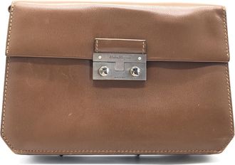 Ferragamo Leather Handbag With Metal Womens Clasp (Pre-Owned)