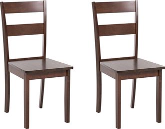 Beliani Conjunto De 2 Sillas De Comedor Estilo R&uacute;stico Tradicional De Madera De Caucho Marr&oacute;n Oscuro Georgia