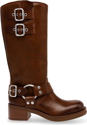 Steve Madden Womens Eastern Motorcycle Boots with Block Heel in Brown - Size UK 4
