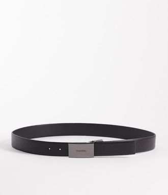 Valentino Cintura premium nera con fibbia argentata spazzolata-Nero