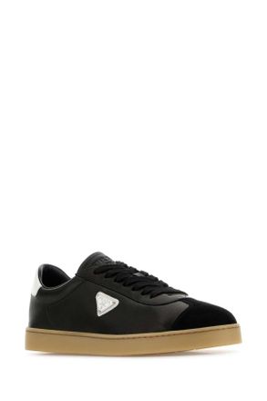Prada Mens Black Nappa Leather Sneakers Nero-Bianco Agnello-Vitello Nero/bianco