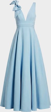 Mac Duggal Petite Sleeveless Shoulder-Bow Ball Gown