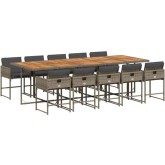 vidaXL Set De Comedor De Jard&iacute;n 11 Pzas Y Cojines Rat&aacute;n Sint&eacute;tico Gris Vidaxl